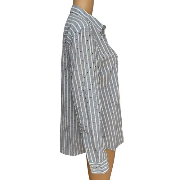 GAP Women's Fitted Boyfriend Stripe Shirt Blue Stripe Cotton Metallic size L - Picture 2 of 7